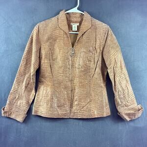 Pebbled Snakeskin Leather Jacket Vintage Zip Up Women's Small Moto